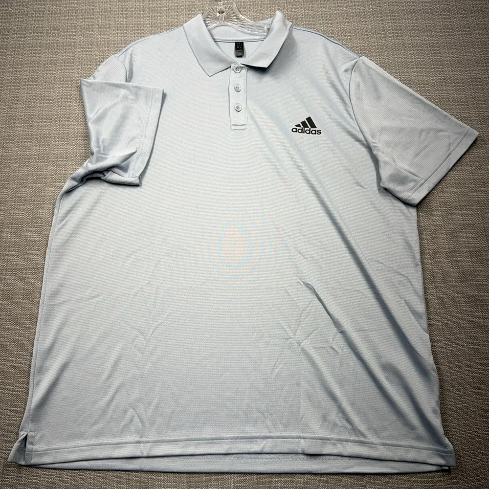 Adidas Polo Shirt Mens XL Blue Solid Golf Performance Lightweight Short Sleeve - Picture 2 of 9